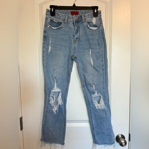 Signature8 High-rise light wash ripped cut off boyfriend jeans